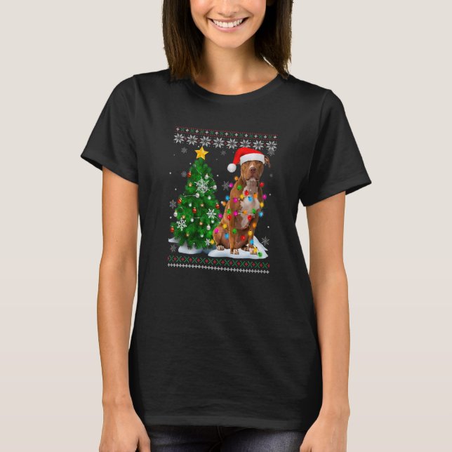 Ugly Pitbull Dog Santa Hat Christmas Tree T-Shirt (Vorderseite)