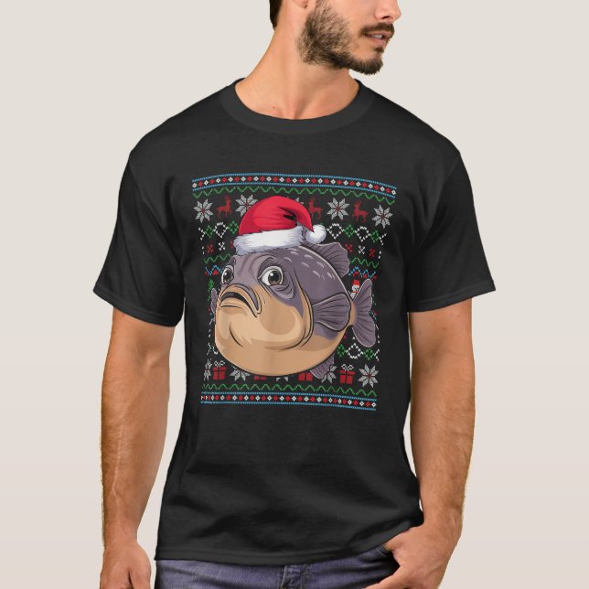 Ugly Puffer Fish Liebhaber Xmas Sweater Santa Chri T-Shirt (Vorderseite)
