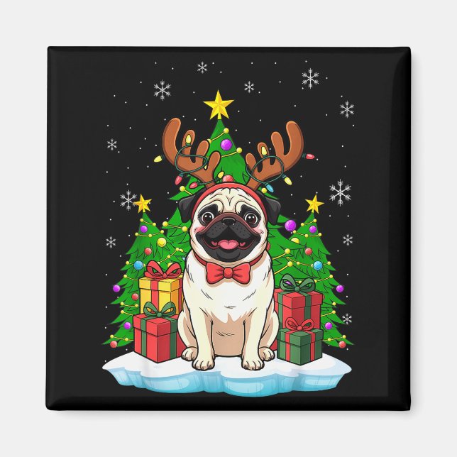 Ugly Pug Christmas Sweater Pajama For Women Men Fa Magnet (Vorne)