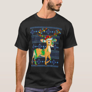 Ugly Reindeer Sweater Holiday Xmas Lights Deer Chr T-Shirt