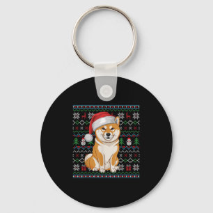 Ugly Shiba Inu Dog liebt Xmas Sweater Santa Chris Schlüsselanhänger
