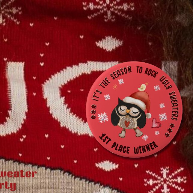 Ugly Sweater 1 Gewinner Red Owl Button (Ugly Sweater 1st Winner Red Owl Button)