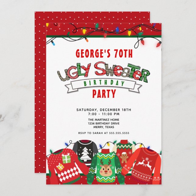 Ugly Sweater 70. Geburtstagsparty Einladung (Vorne/Hinten)