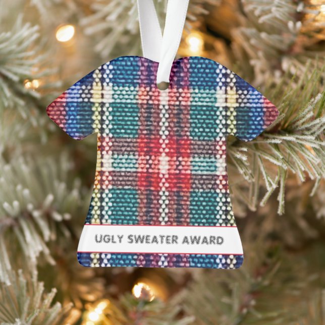 Ugly Sweater Award Farbenfroh Kariertes Jahr Spaß  Ornament (Baum)