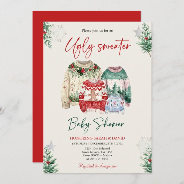 Ugly Sweater Baby Dusche Einladung (Vorne/Hinten)