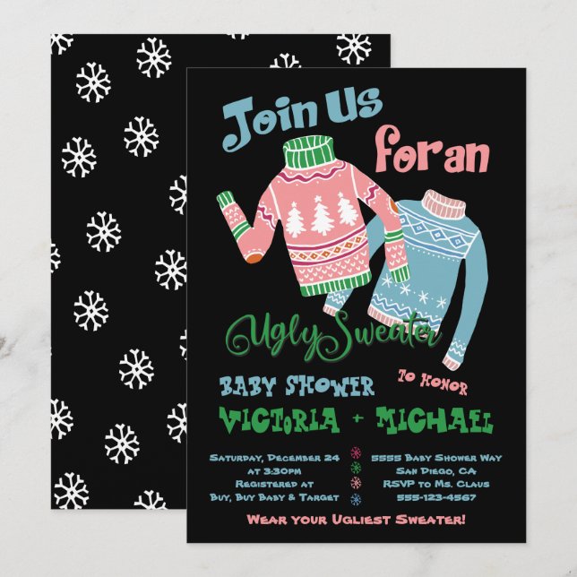 Ugly Sweater Baby Shower Einladung (Vorne/Hinten)