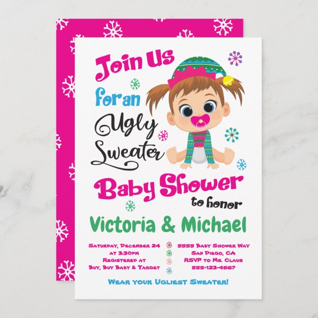 Ugly Sweater Baby Shower Einladung (Vorne/Hinten)