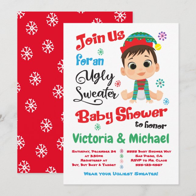 Ugly Sweater Baby Shower Einladung (Vorne/Hinten)