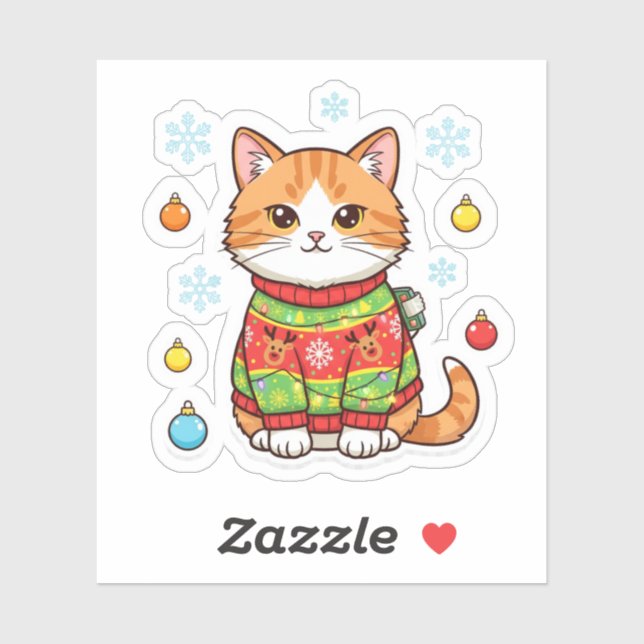 Ugly Sweater Cat — Funny Christmas Cat Sticker (Blatt)