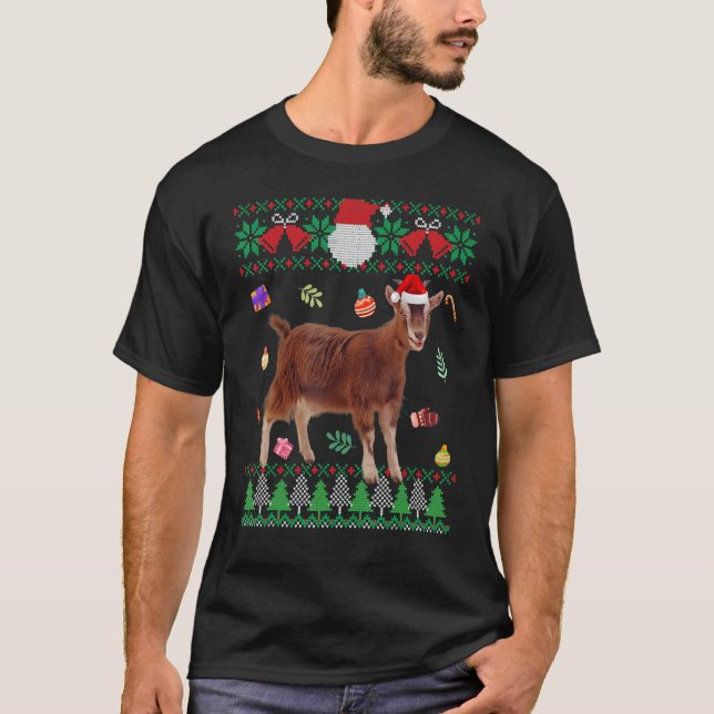 Ugly Sweater Christmas Animals Santa Goat T-Shirt (Vorderseite)