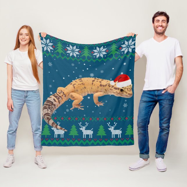 Ugly Sweater Christmas Animals Santa Leopard Gecko Fleecedecke (Beispiel)
