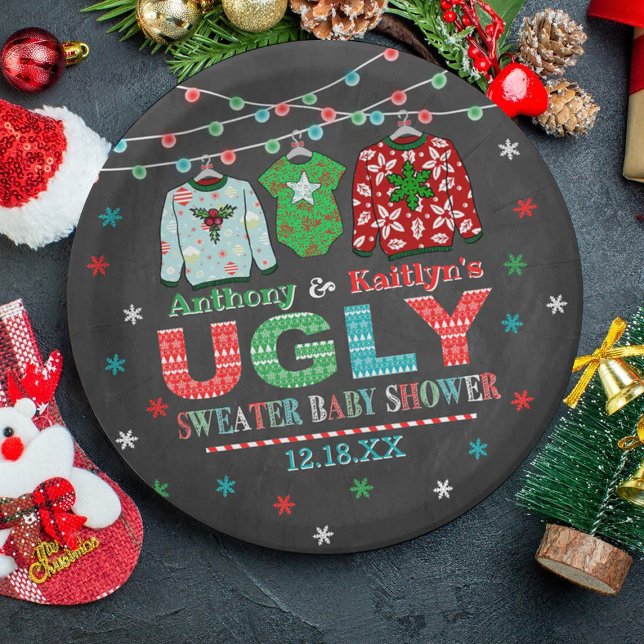 Ugly Sweater Christmas Baby Dusche Pappteller (Von Creator hochgeladen)