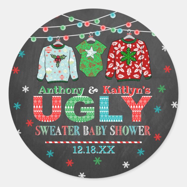 Ugly Sweater Christmas Baby Dusche Runder Aufkleber (Vorderseite)