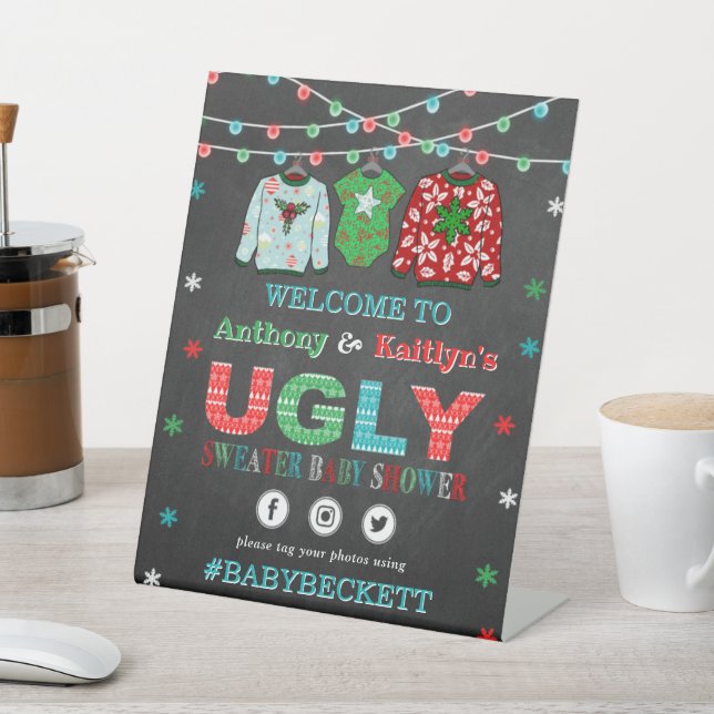Ugly Sweater Christmas Baby Dusche Willkommen Sockelschild (In SItu)