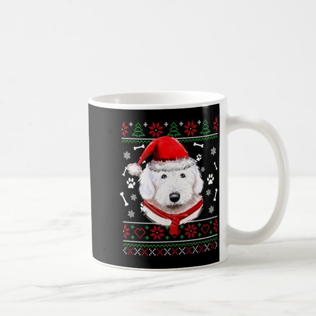 Ugly Sweater Christmas Bobtail Dog Santa Hat Pajam Kaffeetasse (Rechts)
