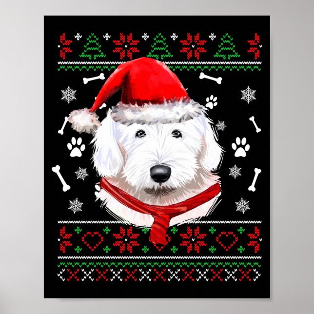 Ugly Sweater Christmas Bobtail Dog Santa Hat Pajam Poster (Vorne)