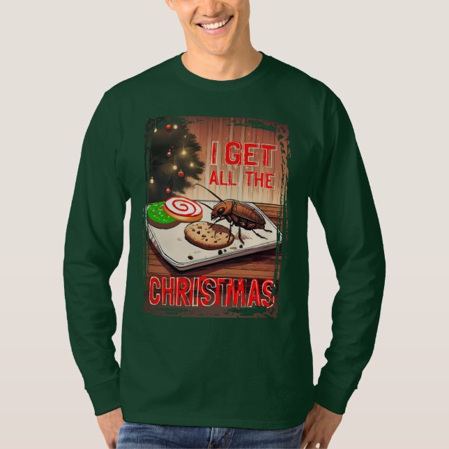 Ugly sweater Christmas cockroach eating cookies T-Shirt (Vorderseite)