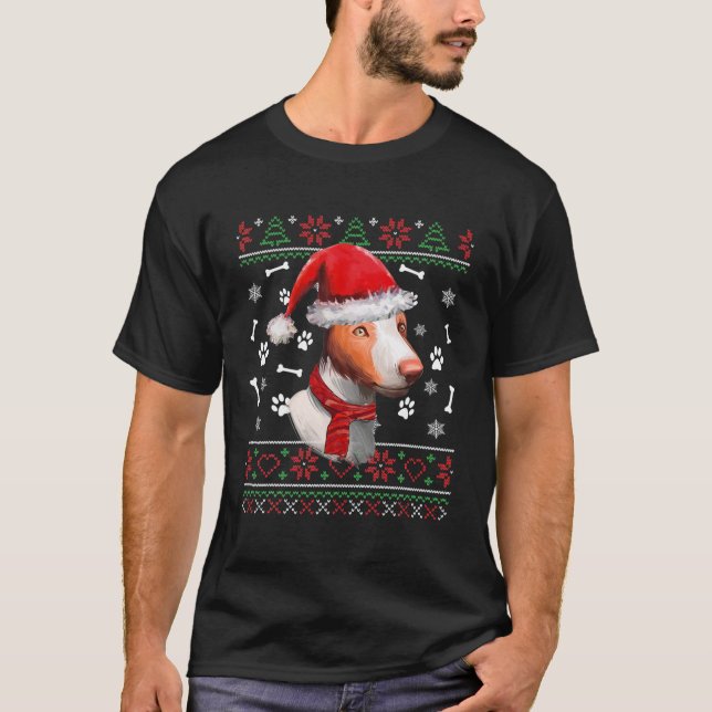 Ugly Sweater Christmas Ibizan Hound Santa Hat Paja T-Shirt (Vorderseite)