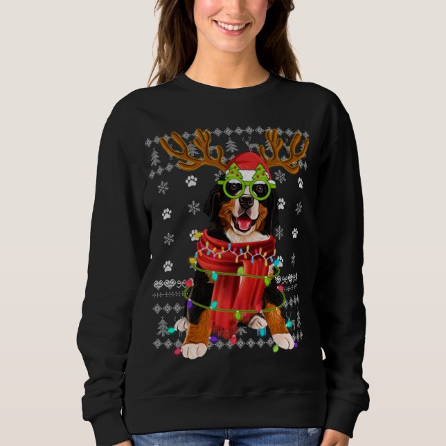 Ugly Sweater Christmas Lights Bernese Mountain Dog Sweatshirt (Vorderseite)