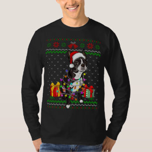 Ugly Sweater Christmas Lights Boston Terrier Dog L T-Shirt