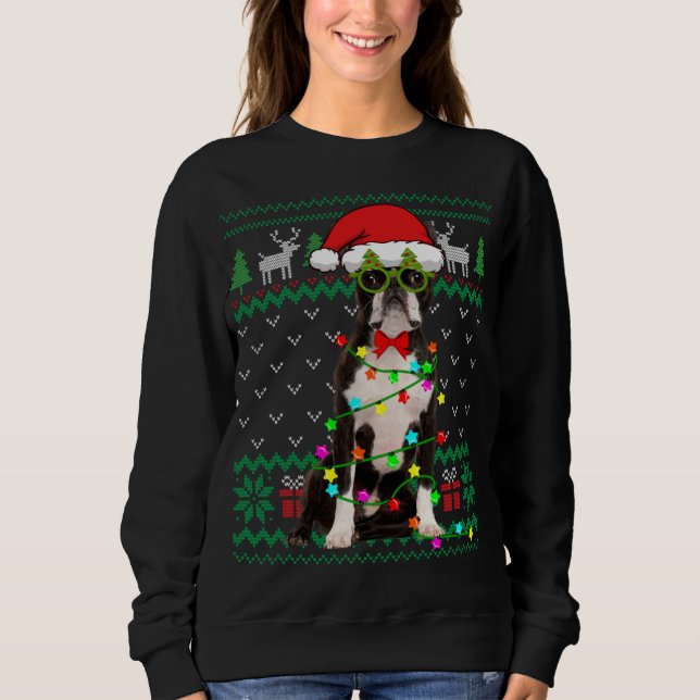 Ugly Sweater Christmas Lights Boston Terrier Dog P Sweatshirt (Vorderseite)