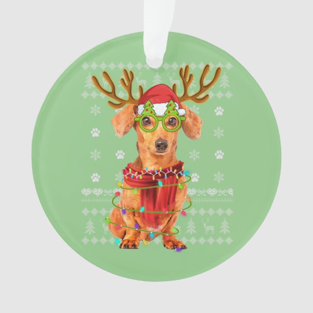 Ugly Sweater Christmas Lights Dachshund Dog Puppy Ornament (Vorderseite)