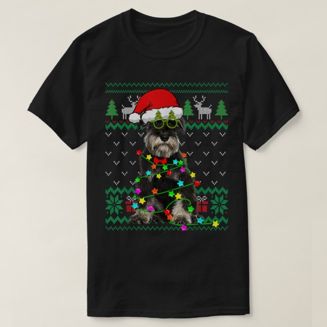 Ugly Sweater Christmas Lights Schnauzer Dog Puppy  T-Shirt (Design vorne)