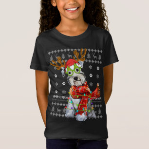Ugly Sweater Christmas Lights Schnauzer Doppy Pupp T-Shirt
