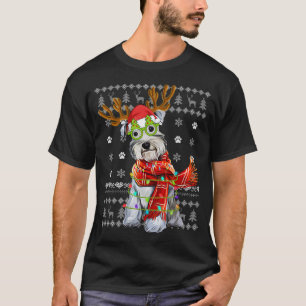 Ugly Sweater Christmas Lights Schnauzer Doppy Pupp T-Shirt