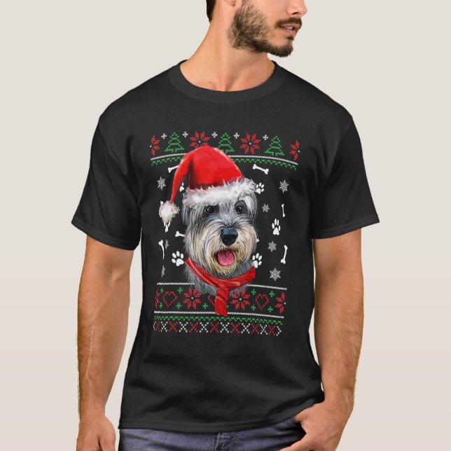 Ugly Sweater Christmas Miniature Schnauzer Santa H T-Shirt (Vorderseite)