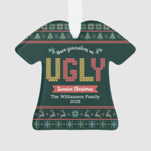 Ugly Sweater Christmas Nordic Hunter Green Strick Ornament