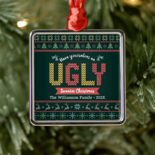Ugly Sweater Christmas Nordic Hunter Green Strick Ornament Aus Metall