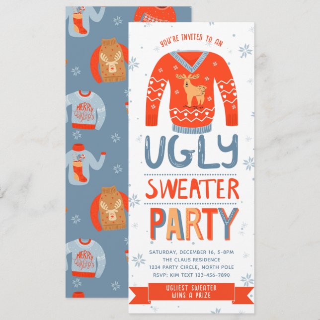 Ugly Sweater Christmas Party Einladung (Vorne/Hinten)