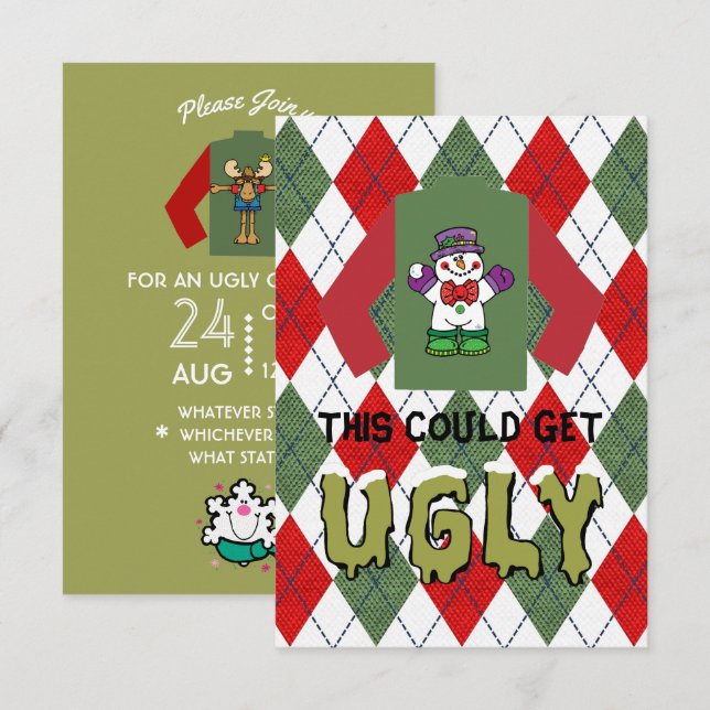 Ugly Sweater Christmas Party Einladung (Vorne/Hinten)