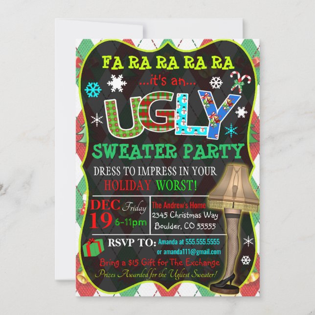 Ugly Sweater Christmas Party Einladung (Vorderseite)
