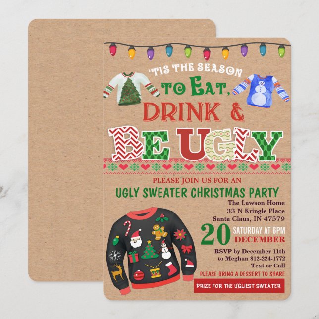 Ugly Sweater Christmas Party Einladung (Vorne/Hinten)