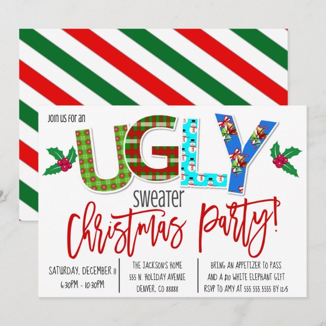 Ugly Sweater Christmas Party Einladung (Vorne/Hinten)