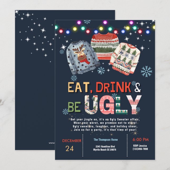 Ugly Sweater Christmas Party Einladung (Vorne/Hinten)