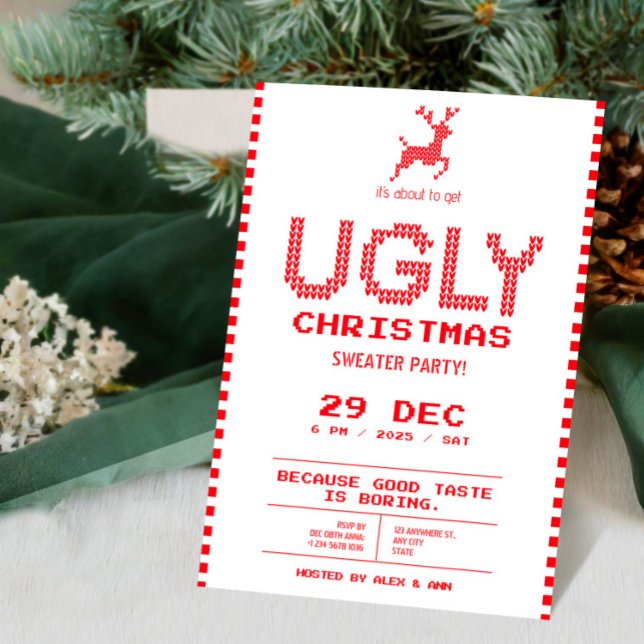Ugly Sweater Christmas Party | Funny Pixel Knit  Einladung (Ugly Sweater Christmas Party | Funny Pixel Knit Invitation | Tis The Season Invitation)
