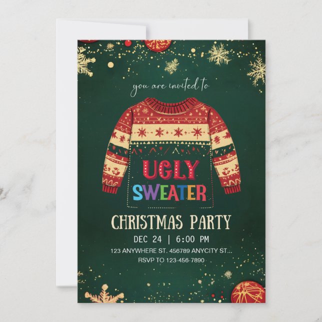 Ugly Sweater Christmas Party Invitation Einladung (Vorderseite)