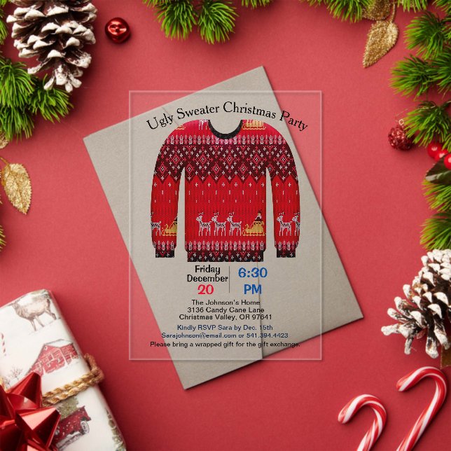 Ugly Sweater Christmas Party, Rot mit Hirsch Acryleinladungen (Insitu (Feiertag))