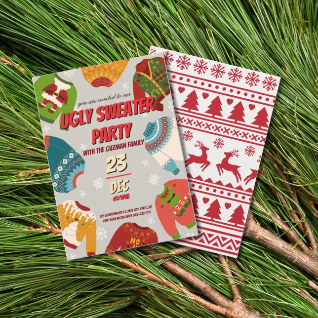 Ugly Sweater Christmas Party Vintage Red  Einladung (Von Creator hochgeladen)