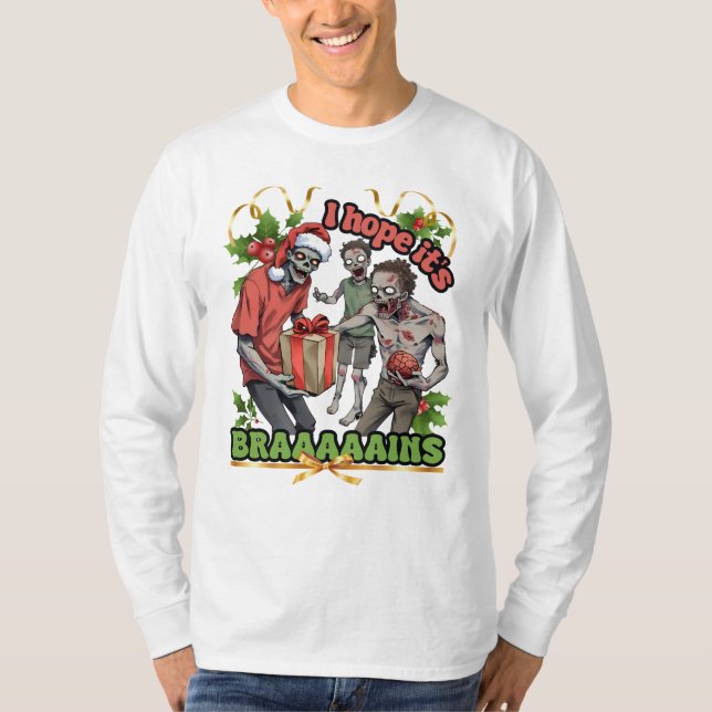 Ugly sweater Christmas party zombie brains T-Shirt (Vorderseite)