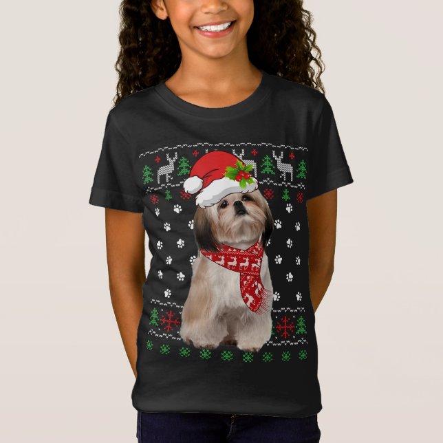 Ugly Sweater Christmas Shih Tzu Dog Puppy Xmas Paj T-Shirt (Vorderseite)