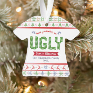 Ugly Sweater Christmas Tacky Nordic Red Green Stri Ornament