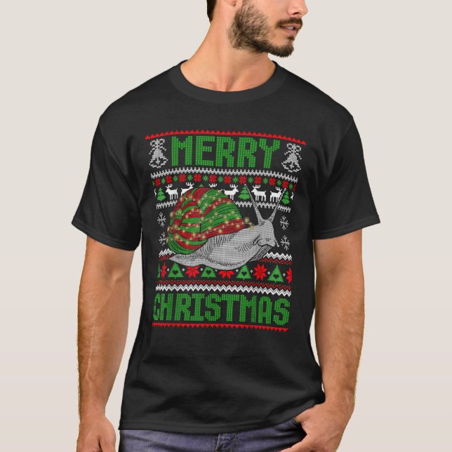 Ugly Sweater Christmas Tree Lighting Snail Xmas Fu T-Shirt (Vorderseite)