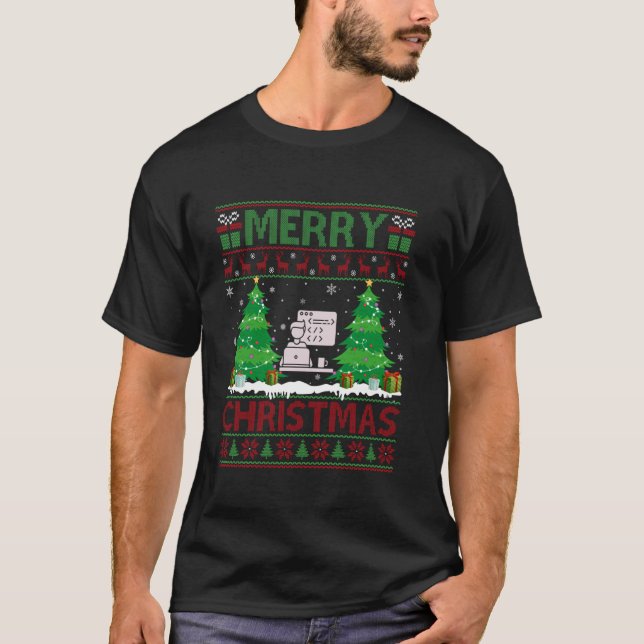 Ugly Sweater Christmas Tree Lighting Web Developer T-Shirt (Vorderseite)