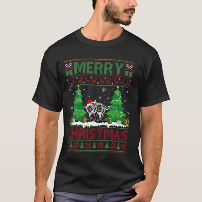 Ugly Sweater Christmas Tree Lighting Wolf Ugly Xma T-Shirt (Vorderseite)