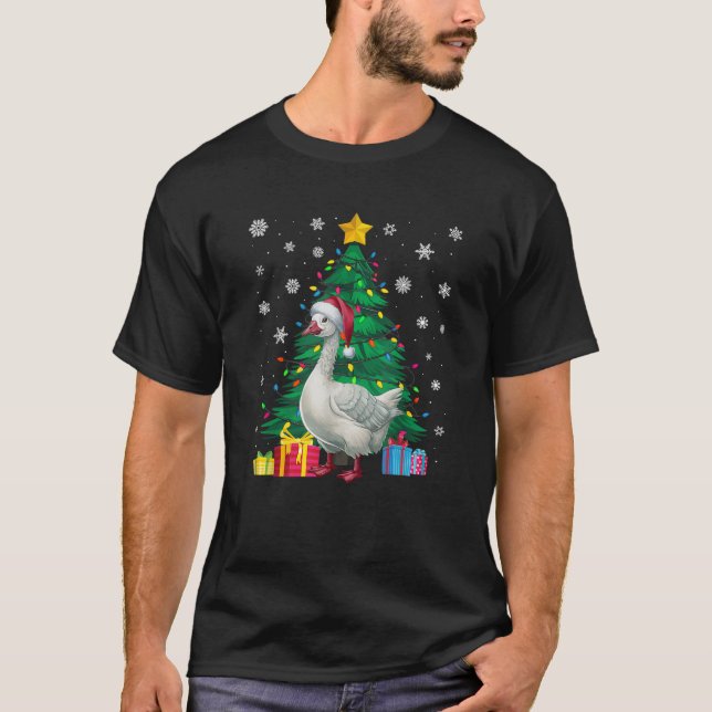 Ugly Sweater Christmas Tree Lights Goose Weihnacht T-Shirt (Vorderseite)