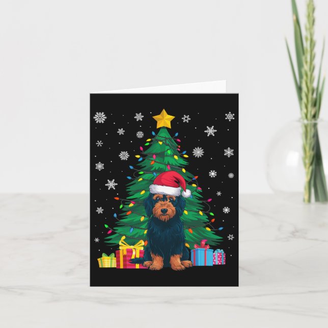 Ugly Sweater Christmas Tree Lights Labradoodle Dog Karte (Vorderseite)